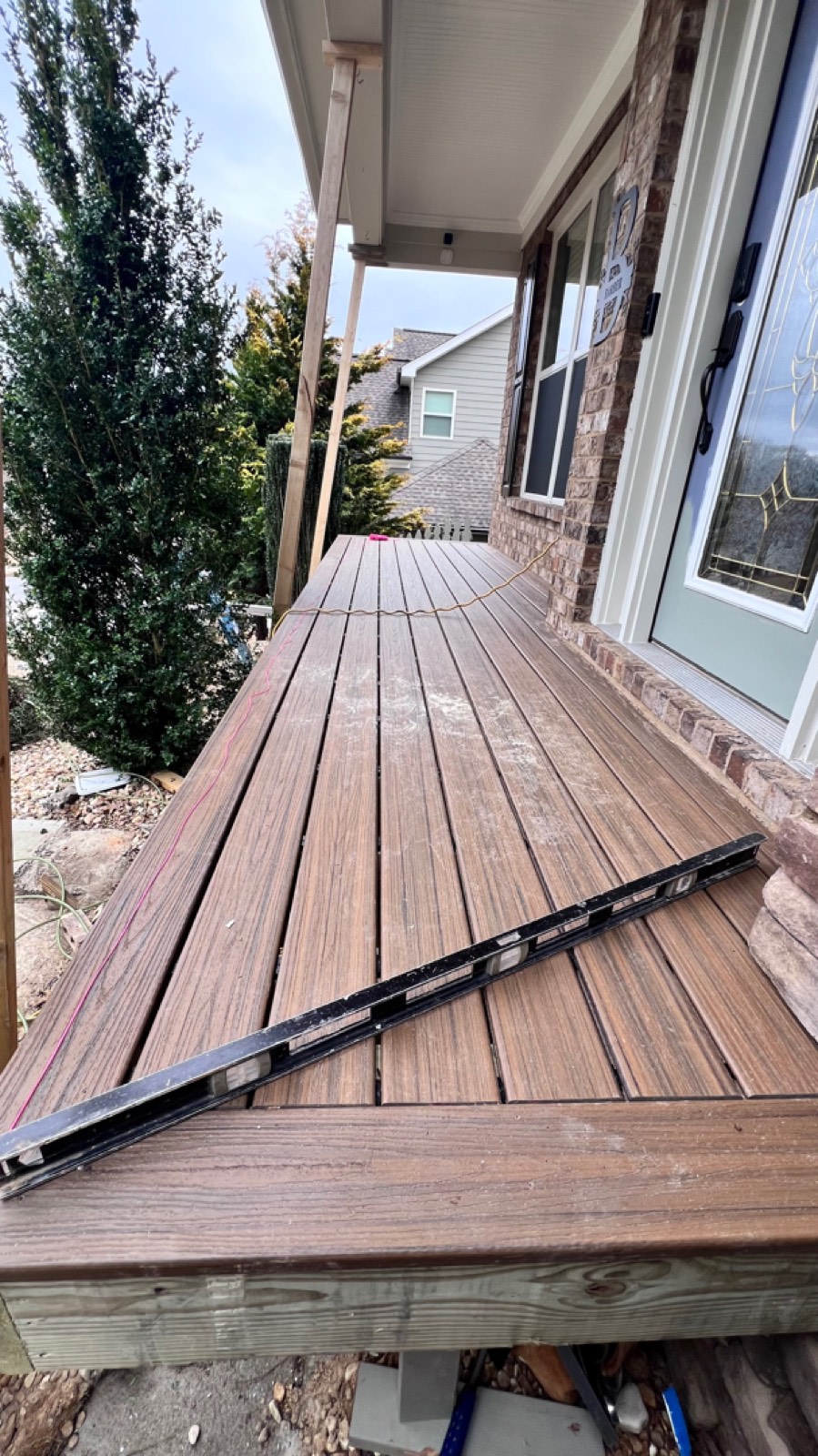 Fresh Trex decking laid and leveled before the railings go up